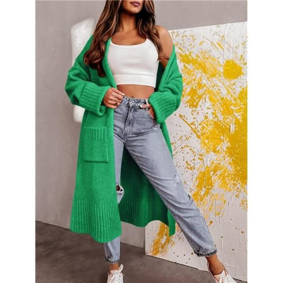 Cardigan Sweaters Open Front Knit Cardigans Green - Picture 2 of 5